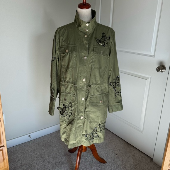 Michael Kors Butterfly-Embroidered Cargo Jacket Green Large - Picture 3 of 11